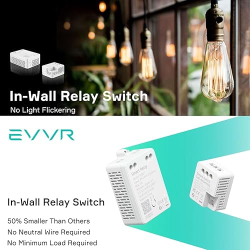 Miniatura 4 de EVVR Interruptor de relé inteligente en pared con control remoto, no neutro, certificado HomeKit, interruptor de luz WiFi de 2.4 GHz