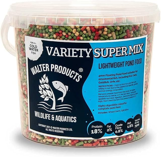 Walters Variety Super Mix (2L Tub) | Pond Fish Food for Goldfish, Koi and all Cold Water Pond Fish | Premium Nutrition, Floating Fish Food Pond Pellets and Sticks in Stay Fresh EasyTubs