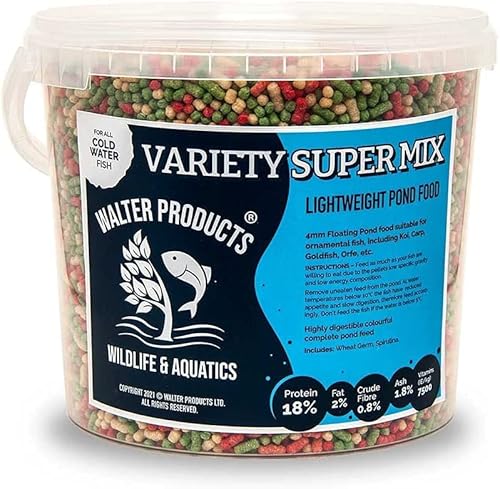 Walters Variety Super Mix (2L Tub) | Pond Fish Food for Goldfish, Koi and all Cold Water Pond Fish | Floating Fish Food Pond Pellets and Sticks in Stay Fresh EasyTubs