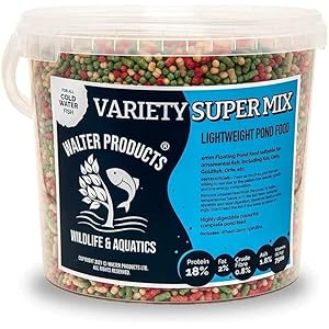 Walters Variety Super Mix (2L Tub) | Pond Fish Food for Goldfish, Koi and all Cold Water Pond Fish | Floating Fish Food Pond Pellets and Sticks in Stay Fresh EasyTubs