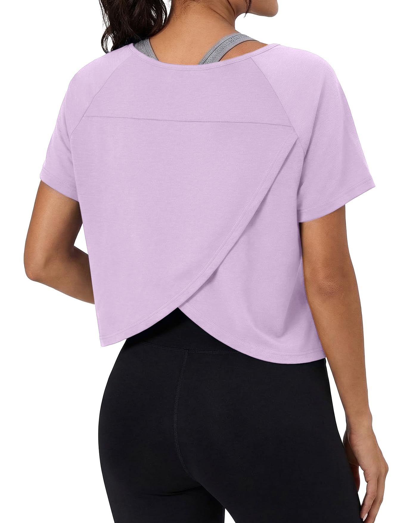 GRECERELLE Workout Tops for Women Short Sleeve Athletic Shirts Running Yoga Crop Gym Pilates Top Crossover Back Y2k — view 8