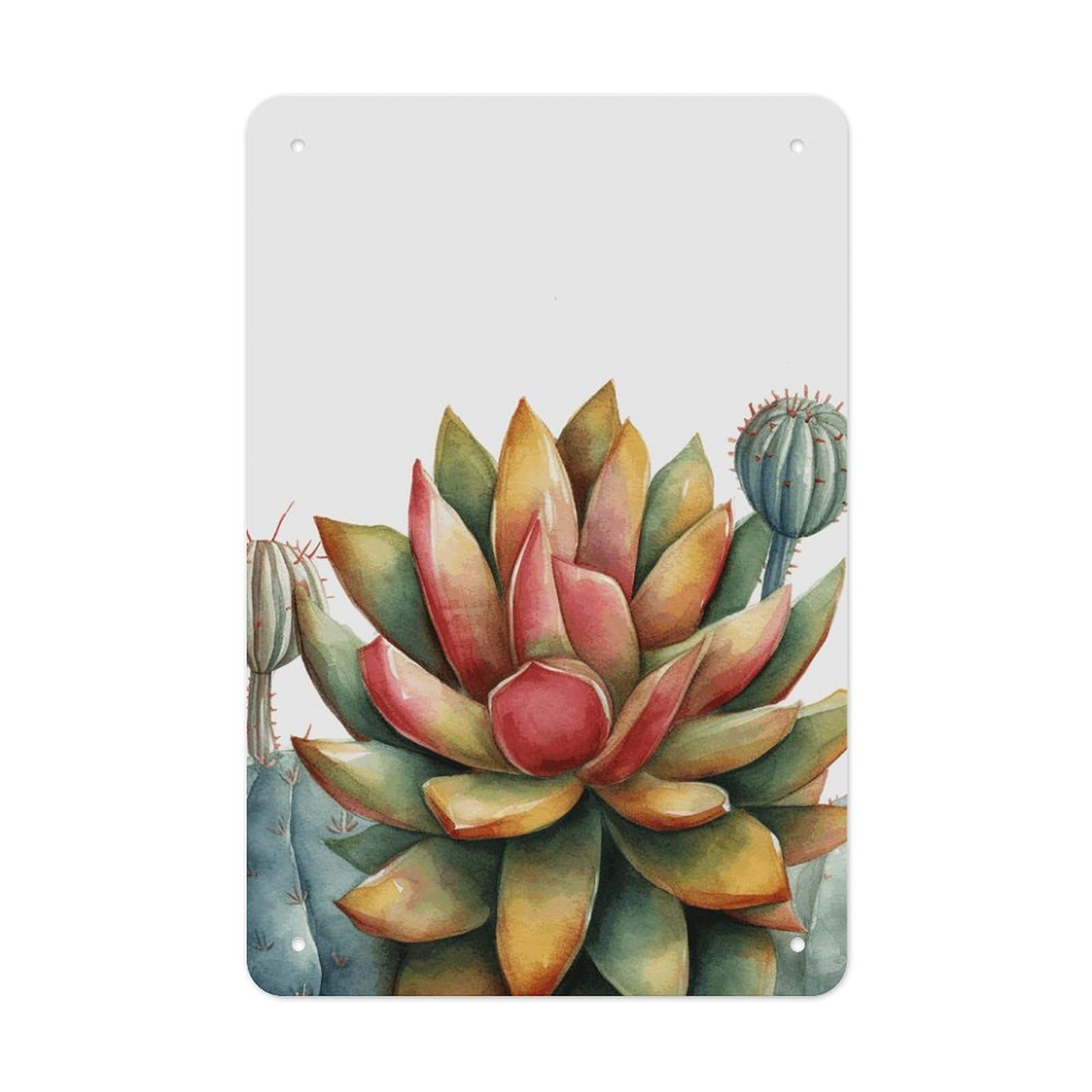 QMNLKH Watercolor Succulent Plant Plaques for Wall Decor, Personalized Metal Tin Sign for Home, Multifunctional Poster for Office, Fashion Painting for Hallway, Wall Art Pictures, 7.9x11.8Inch
