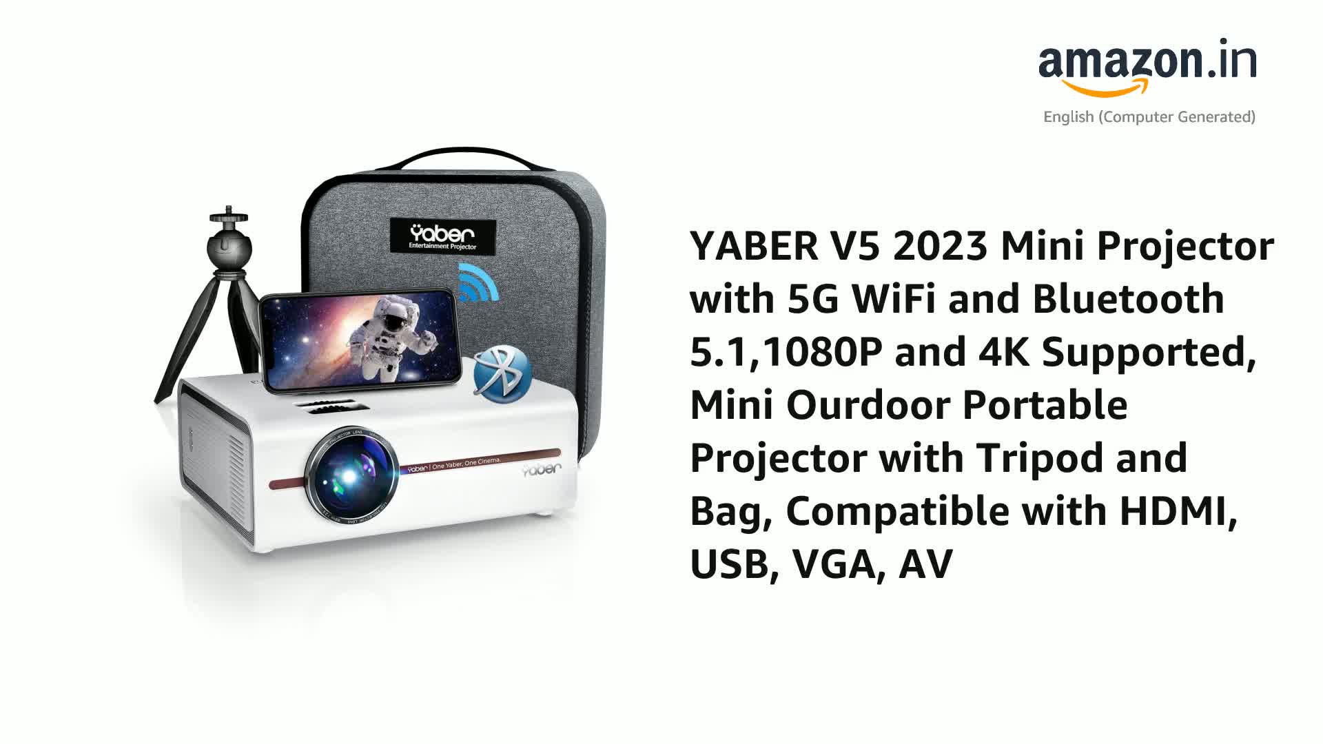 YABER V5 Mini Projector with 5G WiFi and Bluetooth 5.1