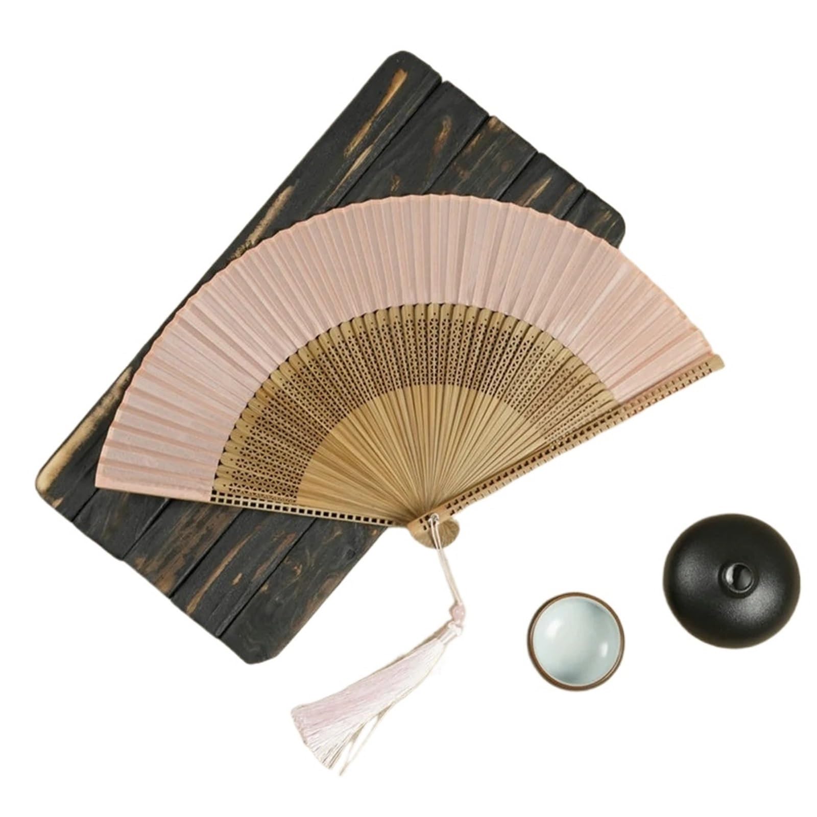 Gwyzax Wooden Folding Fan 4Pcs Chinese Bamboo Folding Fan Solid Color Wood Dance Hand Fan for Summer