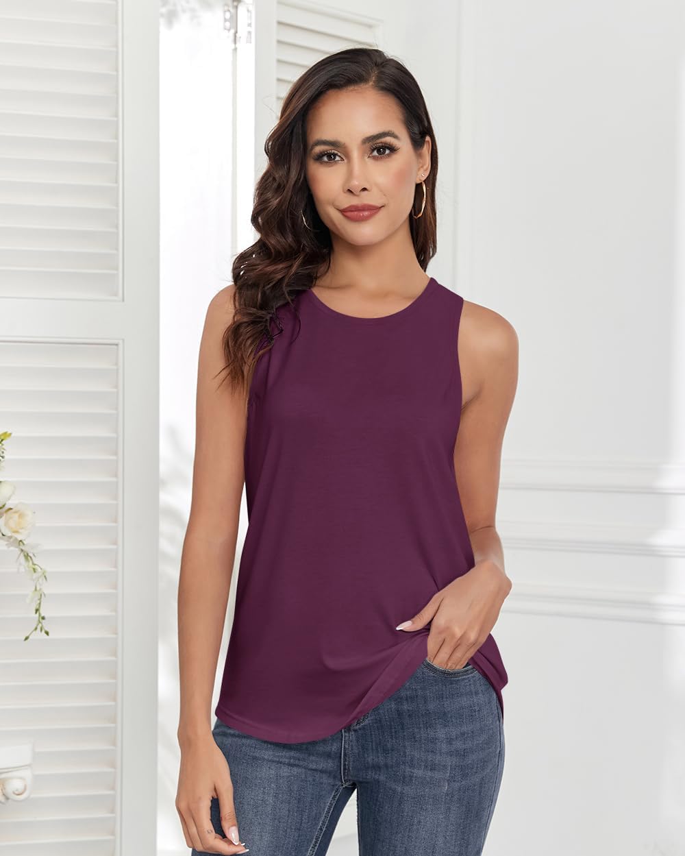 Smile Fish Women Crewneck Flowy Loose Fit Tank Top Sleeveless Summer Tops Shirts - Image 4