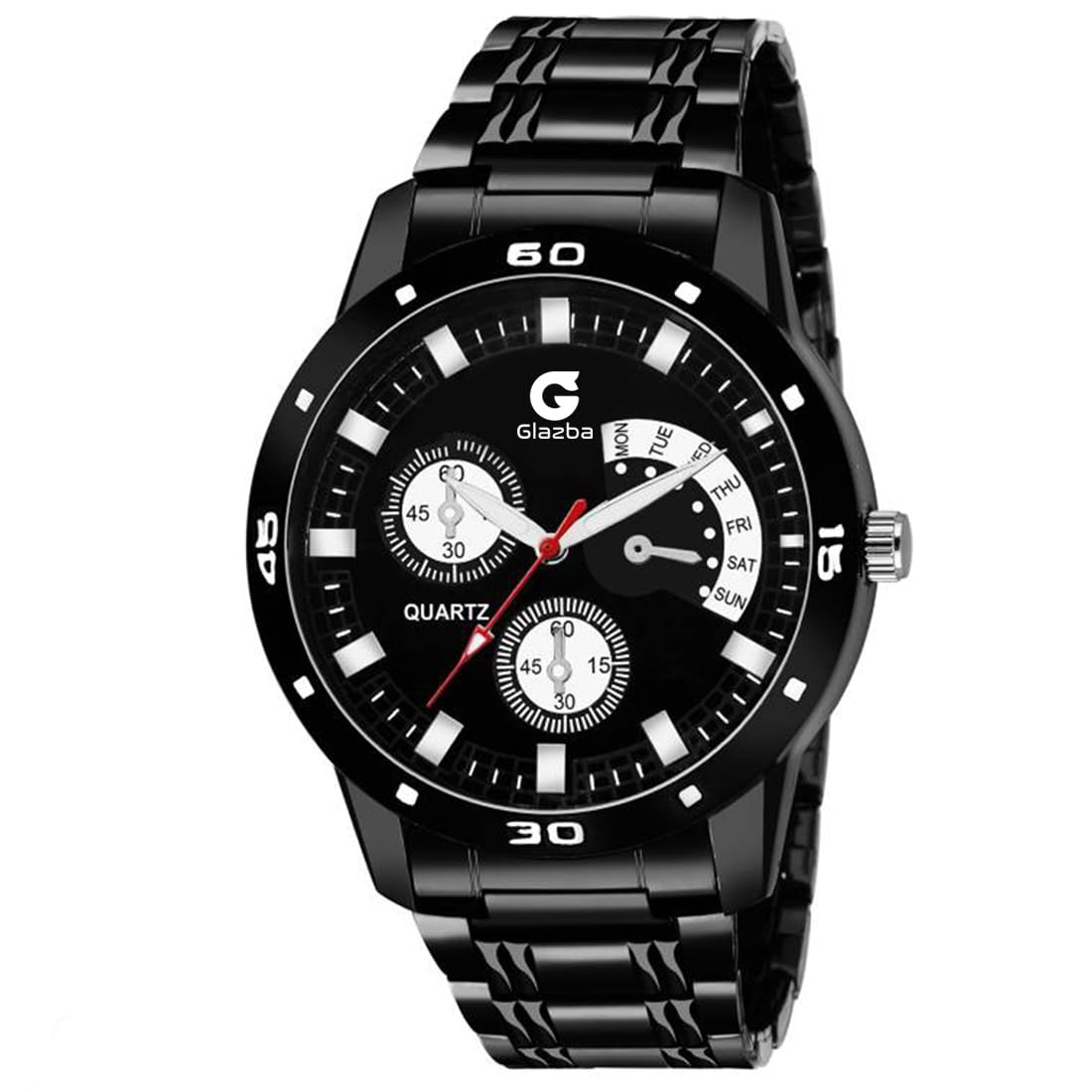 Glazba Mens Stainless Steel Strap Chrono Dial Analog Wrist Watch for Boys with Day Aperture Functioning(Black) (B0CVDNQ79T) Amazon Price History, Amazon Price Tracker