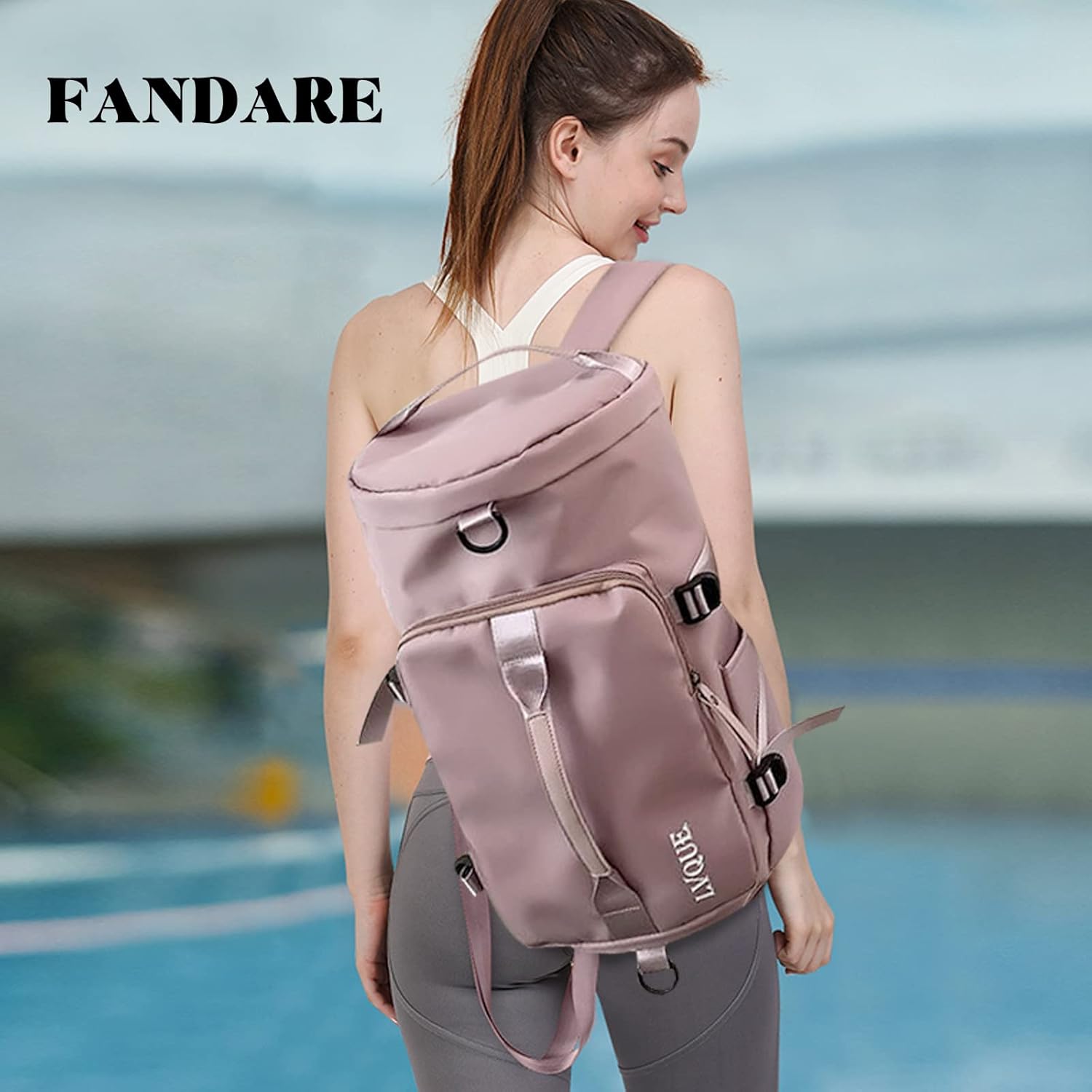 FANDARE Travel Handbag Sports Gym Backpack Weekender Carry On Overnight Bags for Women Men Duffle Bag Sport Totes Handbags Workout Gym Swim Hospital Shoulder Bag with Shoe Compartment Pink