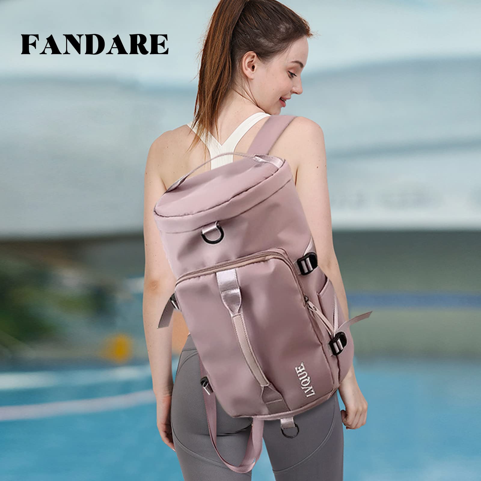 FANDARE Travel Handbag Sports Gym Backpack Weekender Carry On Overnight Bags for Women Men Duffle Bag Sport Totes Handbags Workout Gym Swim Hospital Shoulder Bag with Shoe Compartment Pink