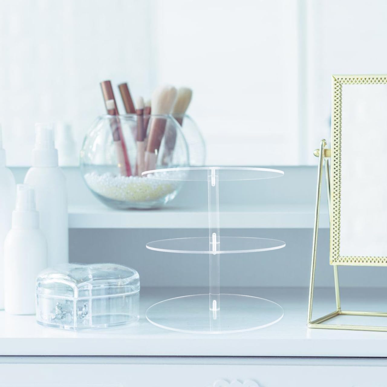 Unomor Acrylic Crown Display Stand 3-Tier Jewelry Organizer for Necklaces Bracelets Tiara Display Shelf Transparent Lightweight Jewelry Holder for Wedding Party Use