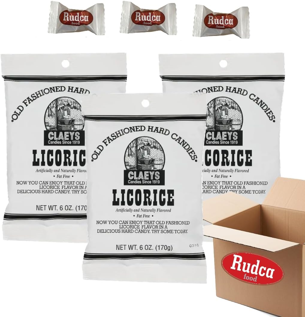 Rudca Food Bundle Claey's Licorice Hard Candy, 3 Bags of 6
