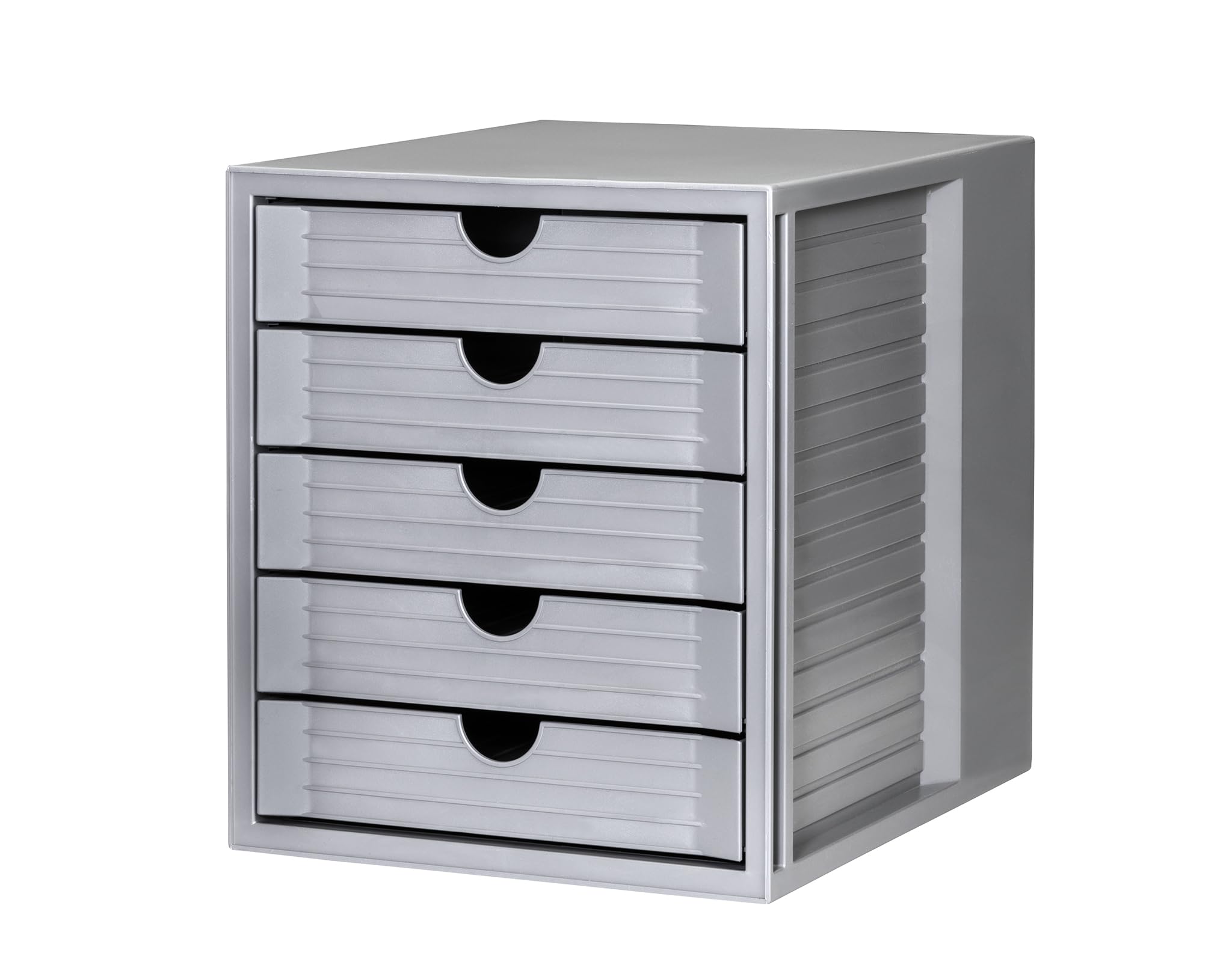 HAN Schubladenbox SYSTEMBOX KARMA mind. 80% Recycling-Kunststoff mit 5 geschlossenen Schubladen, Schreibtisch oder im Schrank, inkl. Auszugsperre + Beschriftungsclip, Gummifüße, 14508-18, lichtgrau