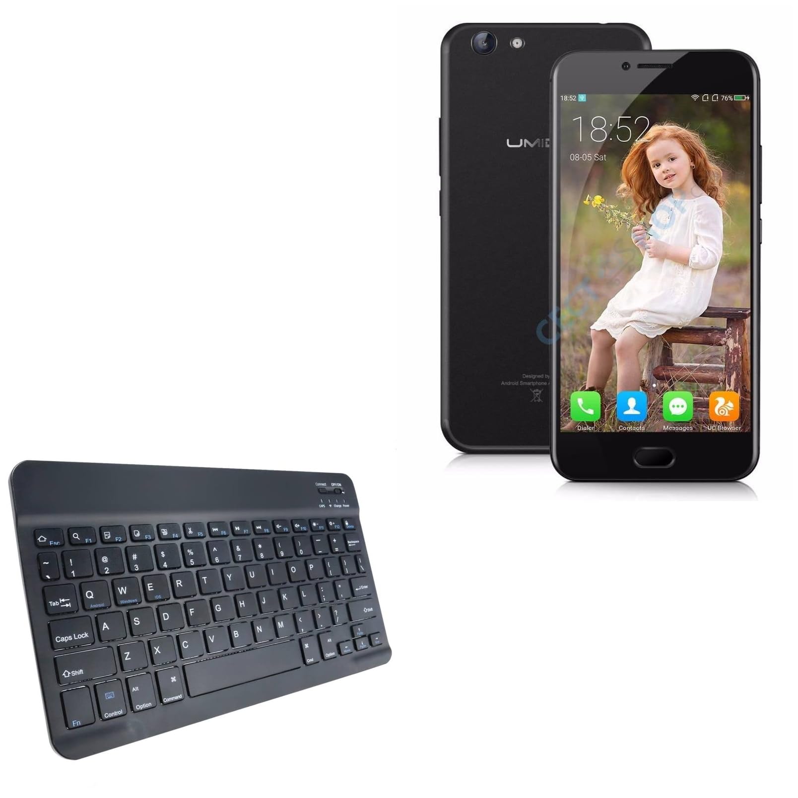 BoxWave Keyboard Compatible with Umidigi C Note 2 - SlimKeys Bluetooth Keyboard, Portable Thin with Chiclet-Style Keys - Jet Black