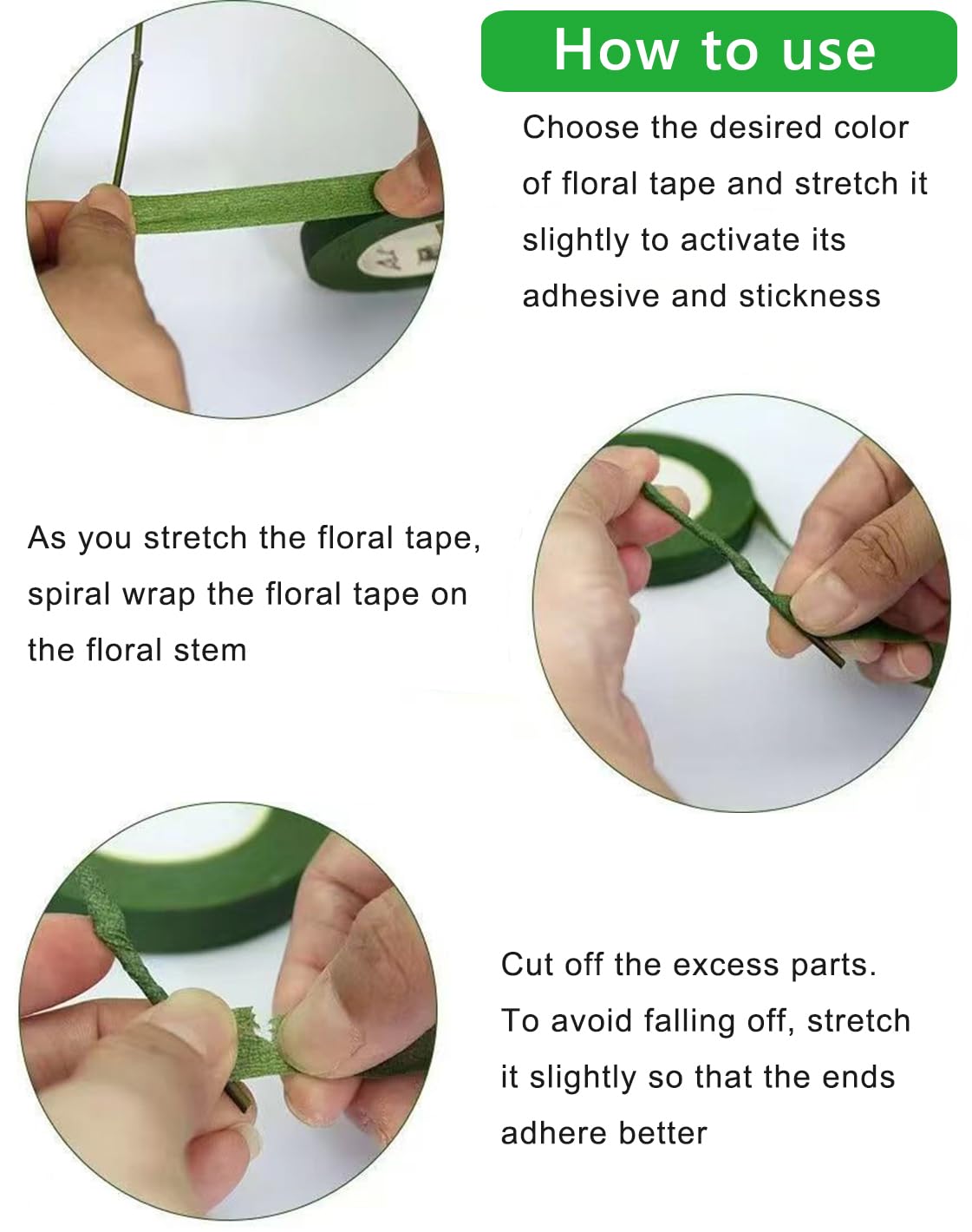 4 Rolls Floral Tapes Moss Green, 1/2" inch Wide Flower Tape for Wedding Bouquet Stem Wrapping, Flower Arrangement, Florist Floral Crafts and DIY Supply (30 Yard/Roll)