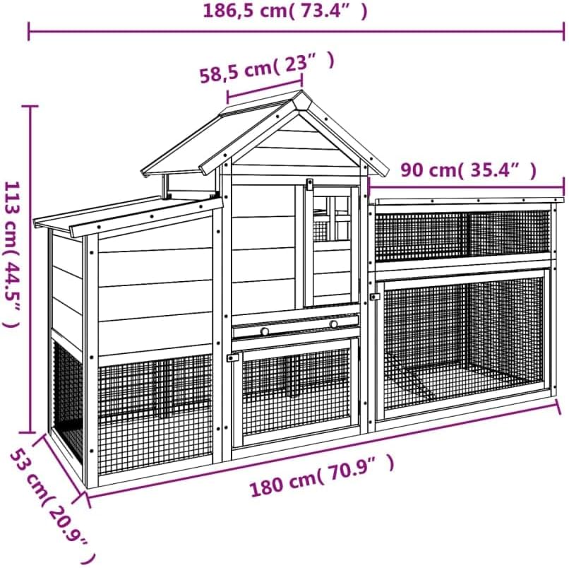 vidaXL Chicken Coop, Wooden Chicken Coop with Run, Outdoor Hen House Poultry Cage for Small Animals Duck Rabbit, Brown Solid Wood Pine
