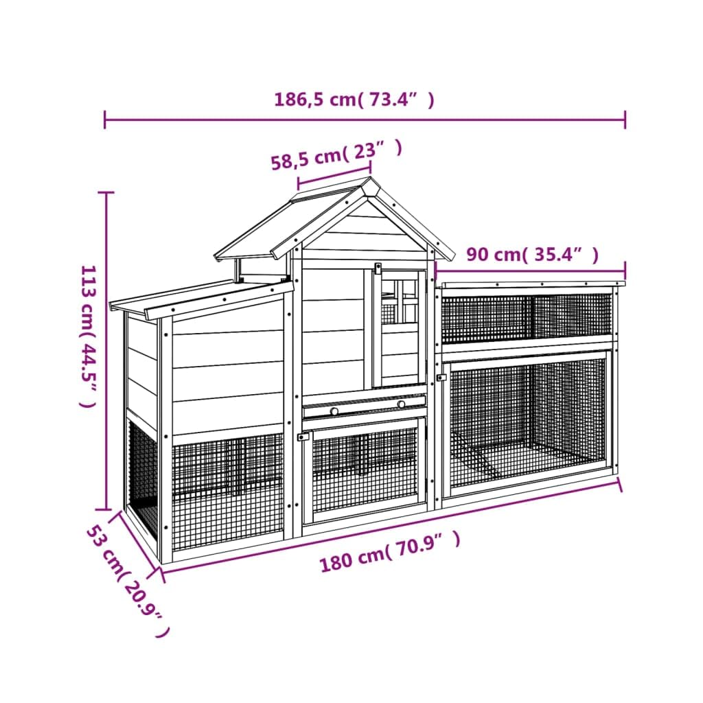 vidaXL Gallinero Madera Maciza de Pino Color Moca 186,5x58,5x113 cm, Corral de gallinas, nidal, gallinero Grande, Jaula de gallinas