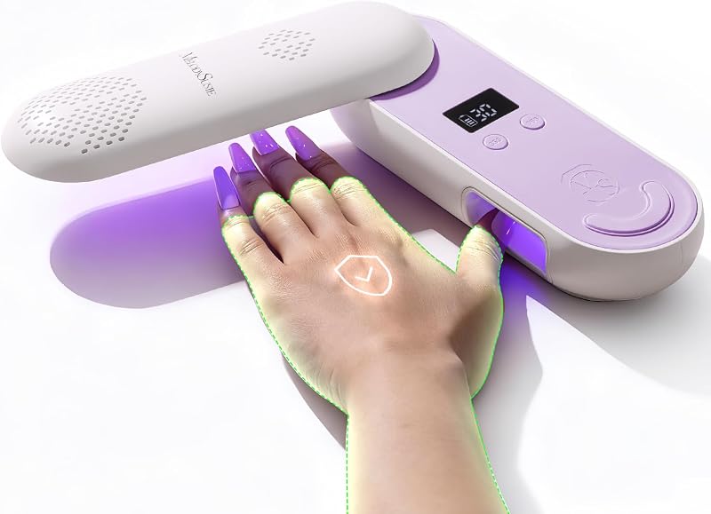 MelodySusie Lámpara de uñas LED UV compacta e inalámbrica P-PLUS20F para protección UV | Curado en gel de 48 W, innovador panel giratorio, diseño de luz zonificada para curado del pulgar, para uso en manos y pies en casa