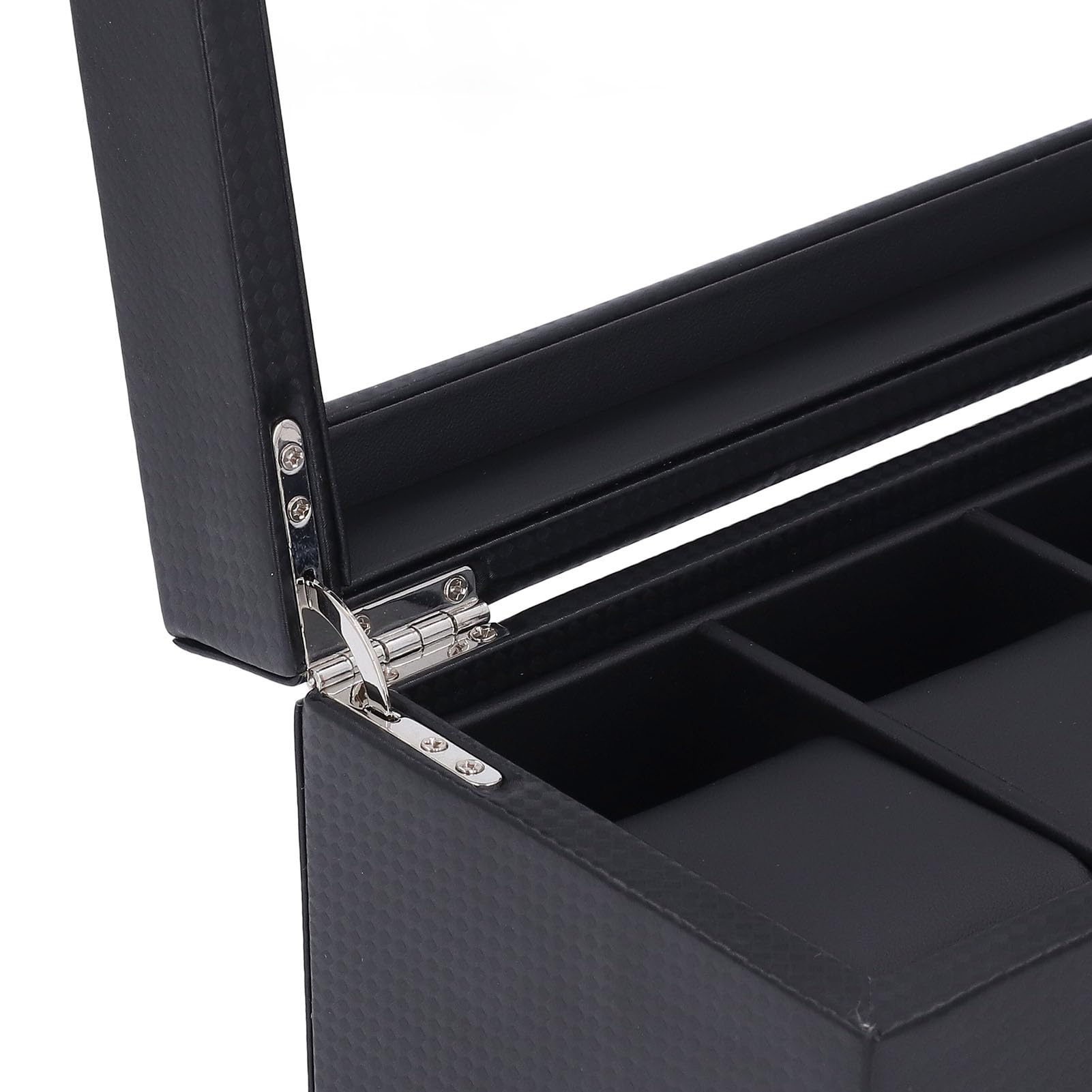 Vitrina de Reloj de 6 Ranuras con Cajón y Tapa de Vidrio Templado para Almacenamiento Organizado de Accesorios, Elegante Acabado de Cuero PU, Perfecto para el Hogar o Regalo