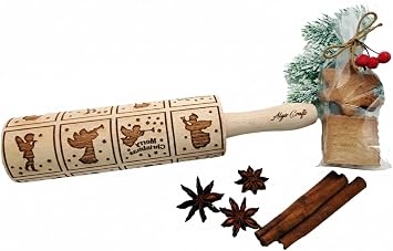 Embossing Rolling Pin for Christmas Cookies, Gingerbread, Shortbread by Algis Crafts Christmas Angels