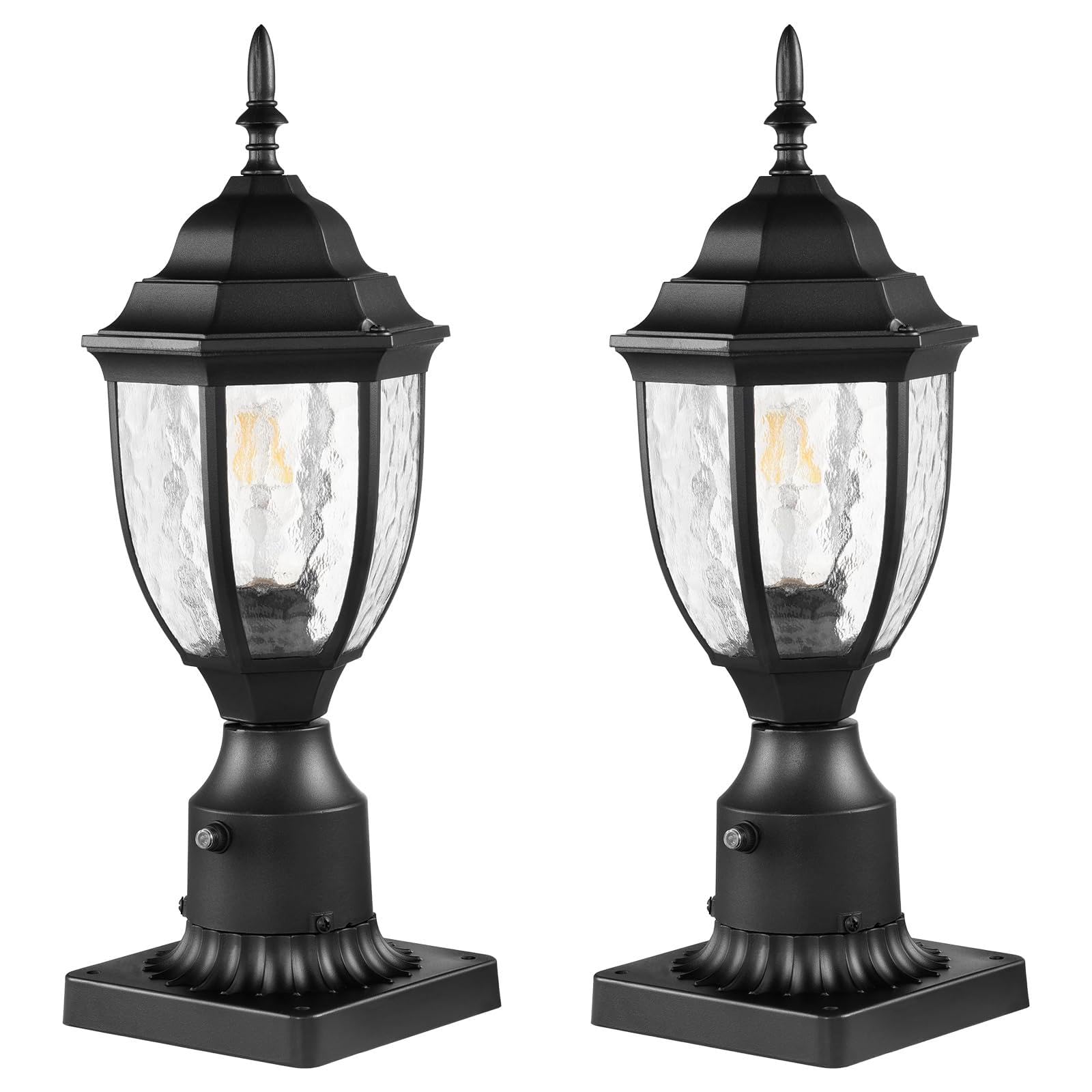 VEVOR 2 PCS Farolas Exteriores de Anochecer al Amanecer, 390 mm, Resistentes al Agua con Base de Montaje en Pilar de 9 cm, Pantalla de Vidrio Farola Exterior a Prueba de Rayos para Patio, Jardín