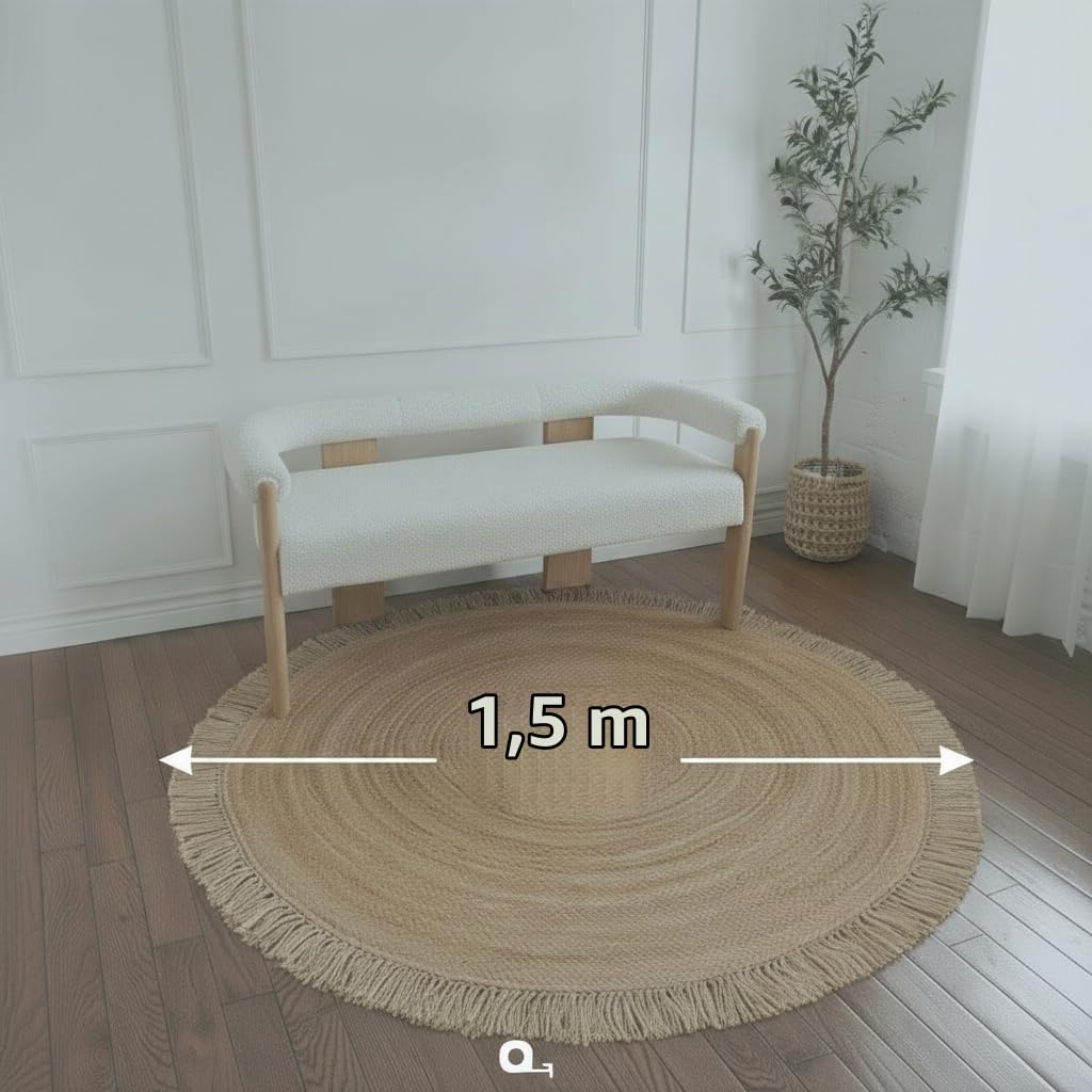 Handgewebter runder Teppich aus natürlicher Jute – für Eingangsbereich, Küche, Wohnzimmer | Dekorativer Bauernhaus-Bodenteppich für drinnen und draußen – (5 Füße)