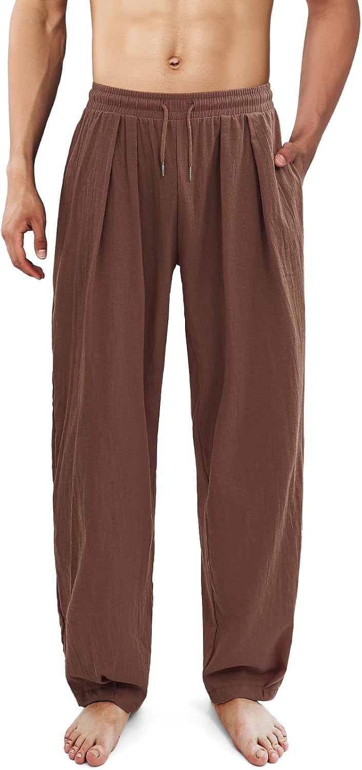 WENKOMG1 Men's Jogger Pants Open Bottom Straight Leg Gym Workout Lounge Jogging Sweatpant with Pockets, S-3XL