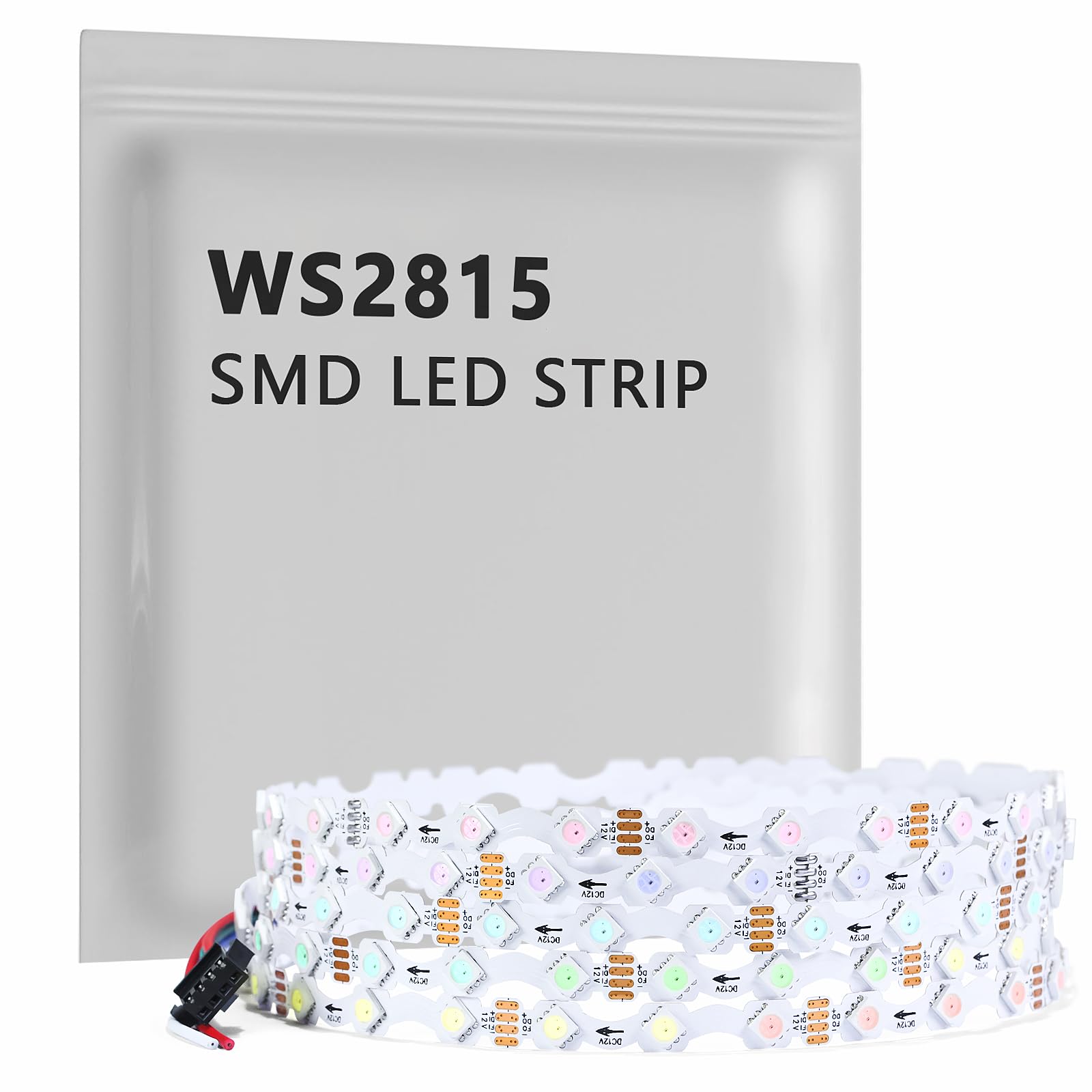 Upgrade S--Typ WS2815 taśma LED, 5 m, 300 pojedynczych adresowalnych pikseli RGB, DC 12 V podwójny sygnał (zaktualizowana wersja WS2812B, elastyczna, 5050 SMD, Magic Dream Color, IP30, biały PCB