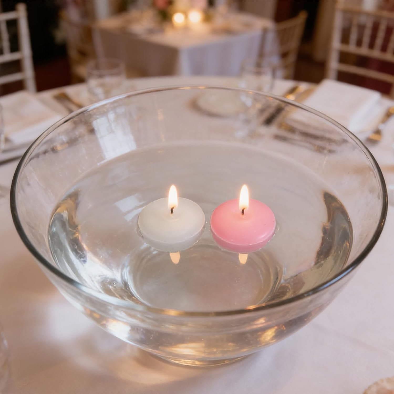 40 Floating Water Candles Unscented Dripless Centerpieces for Wedding Romantic Dinner Party Decorations Mini Round White 1.5 Inch