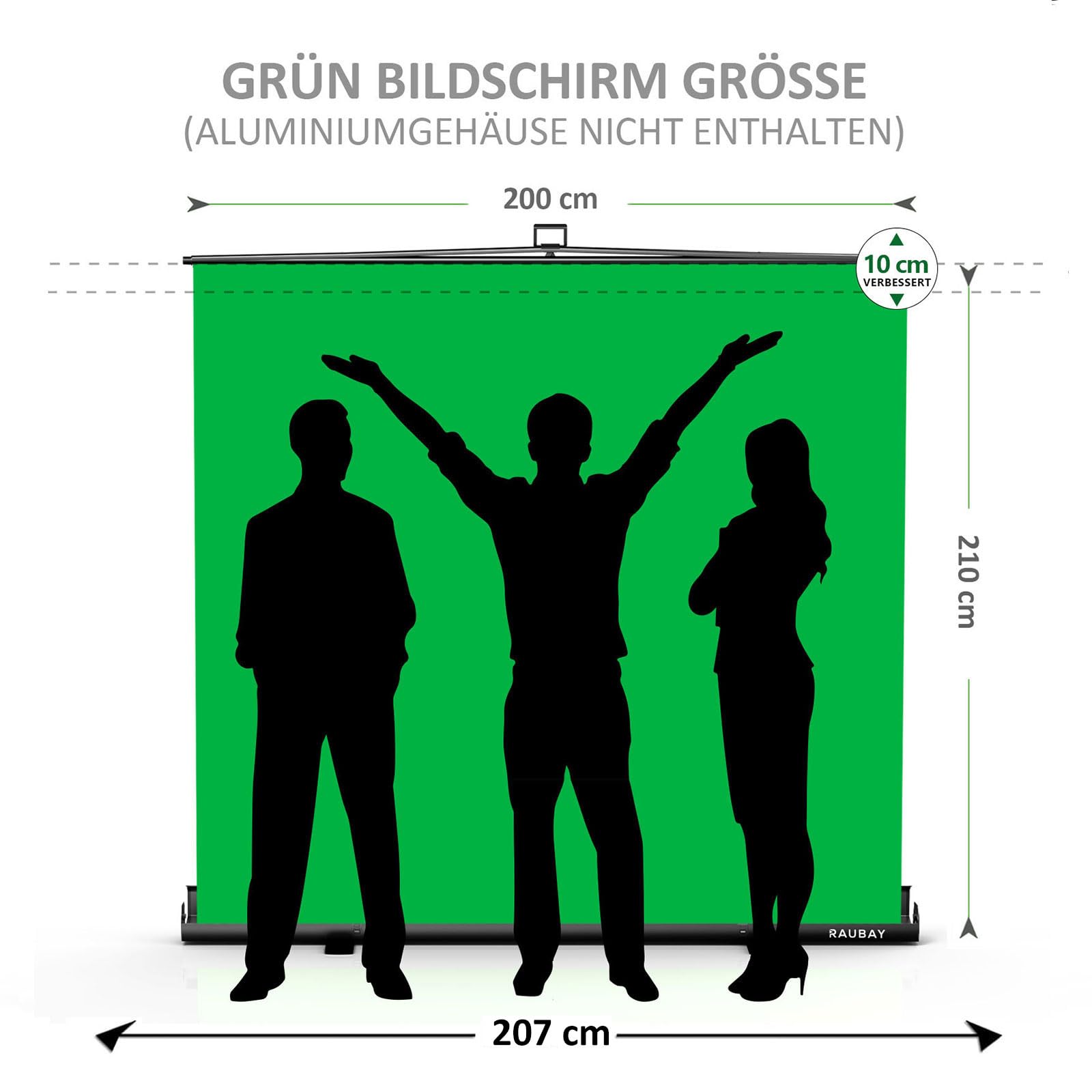 【Breiterer Stil】 RAUBAY 200x210cm Großer zusammenklappbarer Grün Hintergrund Greenscreen, tragbarer ausziehbarer Chroma-Key-Panel Fotohintergrund mit Ständer für Videokonferenzen, Fotostudio.