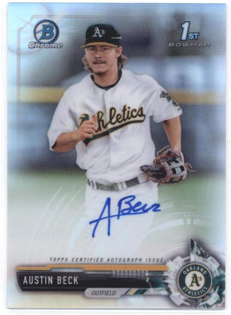 2017 Bowman Draft Chrome Autographs Refractors #CDA-AB Austin Beck Athletics Baseball Card (Autographed) SER/499 NM-MT
