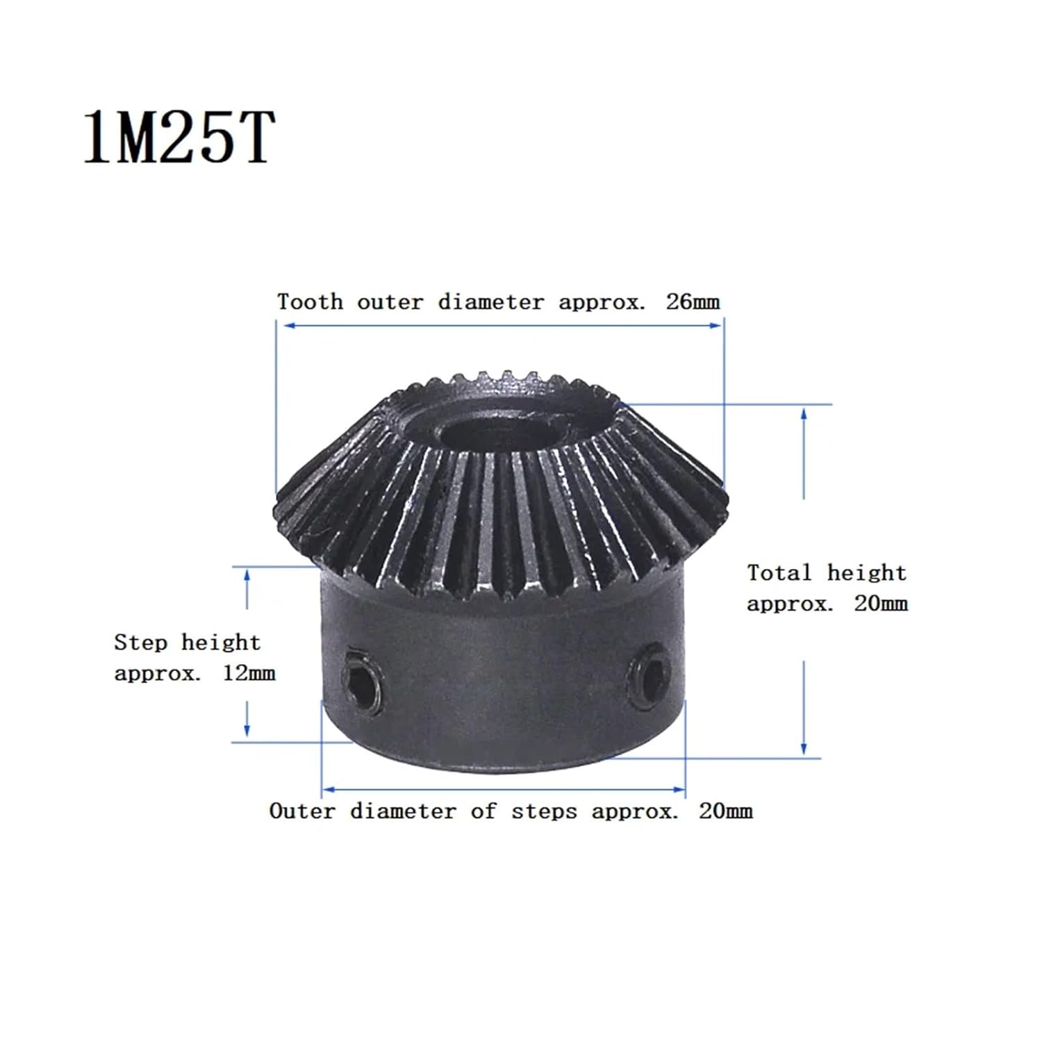 Steel Heavy Duty Motor Pinion Gear 1Pcs 1Mod 20/25Tooth Carbon Steel Straight Bevel Gear Ratio 1:1 Hole 6/8/10/12mm Mechanical Transmission(8mm-25 Teeth)