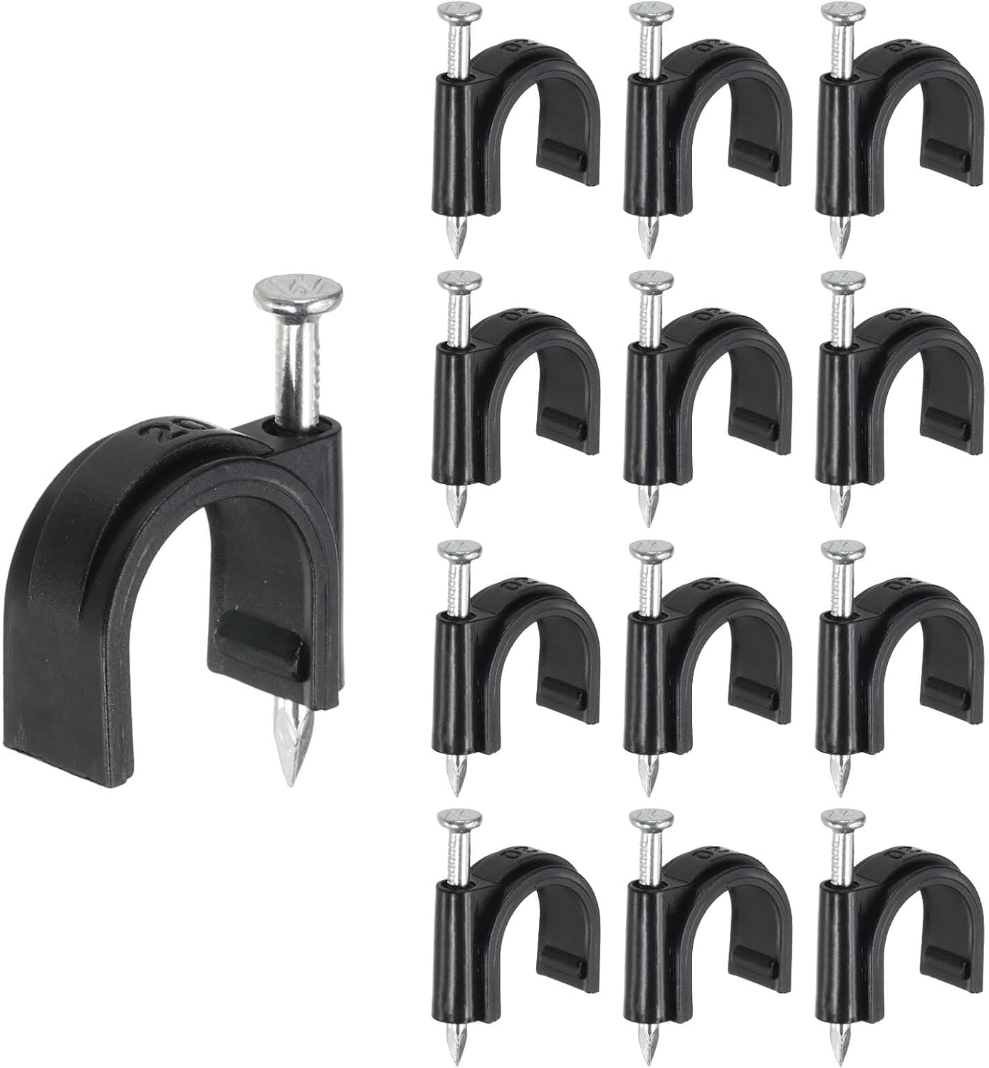 PATIKIL Half Clamp J-Hook with Nail 3/4" / 20mm, 95Pcs Pex Pipe Fixture Cable Clip Wire Wall Support Holder for Tubing CPVC Copper Pipe Fixing Connection, Black, 40mm Long Nail