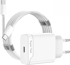 Chargeur Rapide USB Type-C 25W pour iPhone 17 16 15 Pro/Pro Max 15/16 Plus 16e et 17 Air, Adaptateur de Charge pour Apple avec Câble de 1,5m