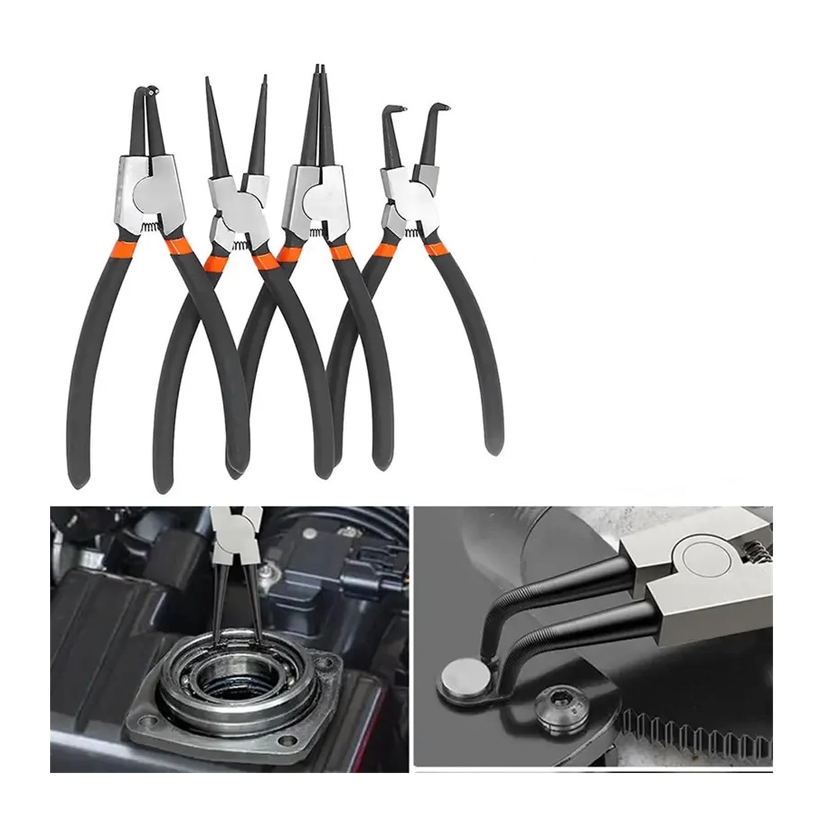 Set di pinze for anelli elastici dritti e piegati da 4 pezzi da 7 pollici | Utensili manuali for la rimozione degli anelli elastici interni ed esterni a punta lunga for vari lavori di assemblaggio