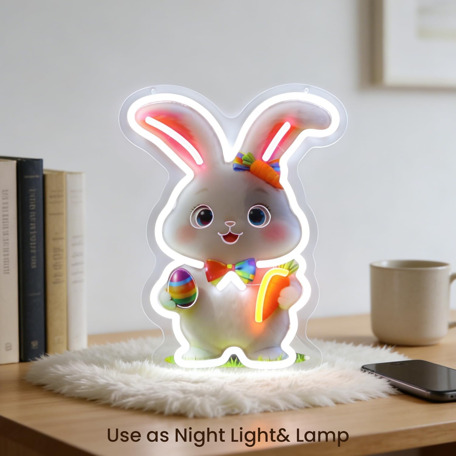 LED Easter Bunny Neon Sign Light Up Rabbit Lights Lighted Animal Neon Signs for Bedroom Dorm Hallway Garage Bar Gaming Room Man Cave Wall Decor Art Gifts