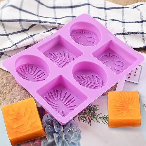 Miniatura 3 de Molde de jabón rectangular y ovalado de silicona con patrones de hojas, paquete de 2