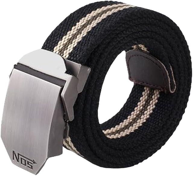 Meta-U- Canvas Belt- Web Belt- Military Style- Zinc Alloy Buckle- Easy Adjustment- Sturdy and Versatile- for Jeans | Chinos | Weekday Suits- 1 Pcs (black&khaki stripe)