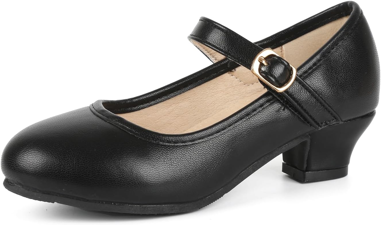 ChuLian Girls Dress Shoes Pumps Low Heel Princess Shoes Flower Wedding Party Shoes for Toddler Little Kids - Image 3