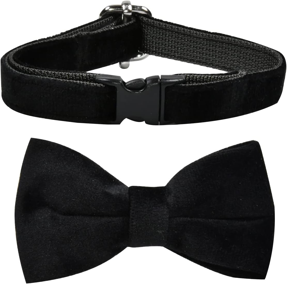 csspet Breakaway Black Velvet Collar Cat Bow Tie with Bell Pearl, Unique Fashion Design Safety Buckle Kitty Bowtie Collar 7-11"