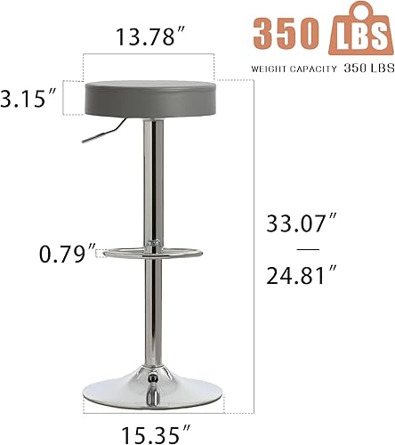 Miniatura 3 de ACKEMO Taburetes de bar grises de altura ajustable para mostrador, juego de 2 sillas de bar giratorias de piel sintética para cocina del hogar, pub