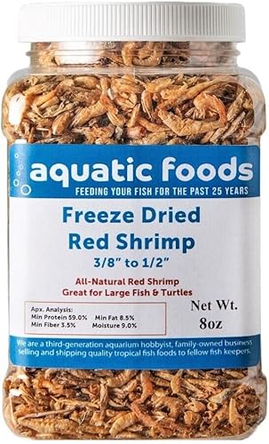 Aquatic Foods Inc. Camarón rojo liofilizado de 38" a 12" Camarón rojo de río para todos los tropicales, tortugas, peces koi y estanque, roedores...