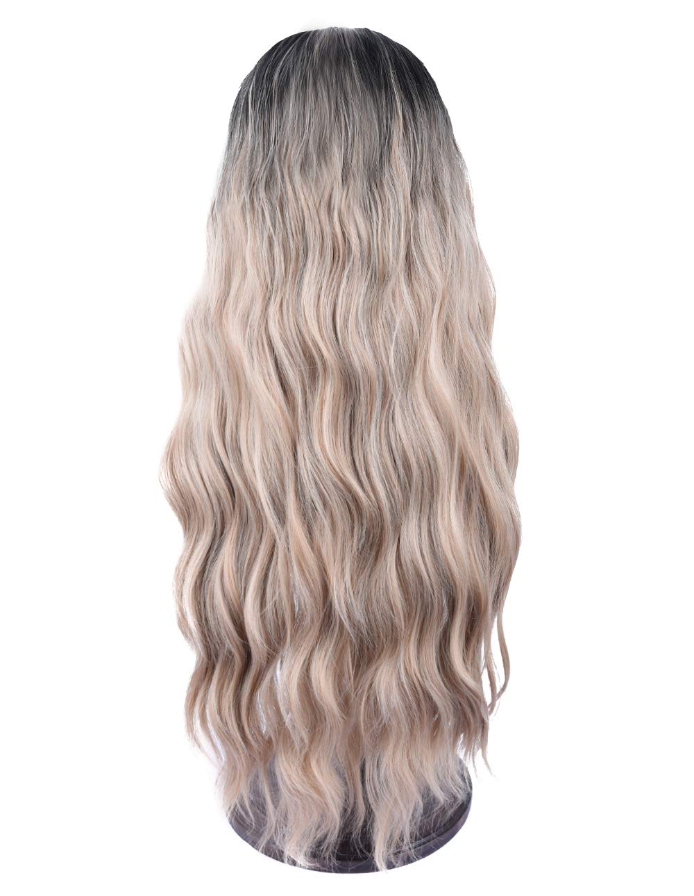 SEIKEA Long Curly Wig Light Brown Ombre Part in Middle for Women Dark Root 27 Inch