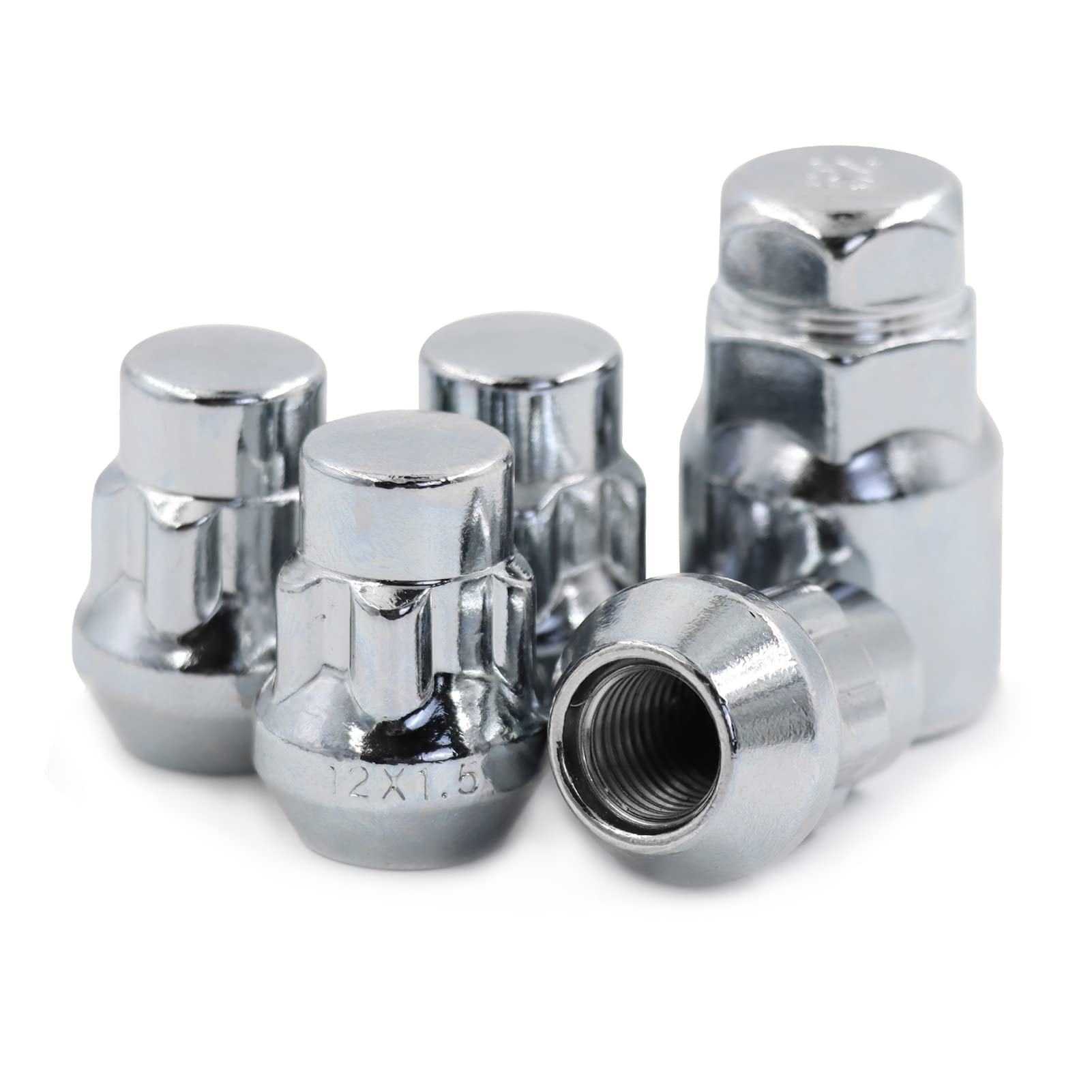 Wheel Locking Lug Nuts Close End Chrome Cone Set,M12 x 1.5 Thread Size?Set of 4 and 1 Wheel Lock