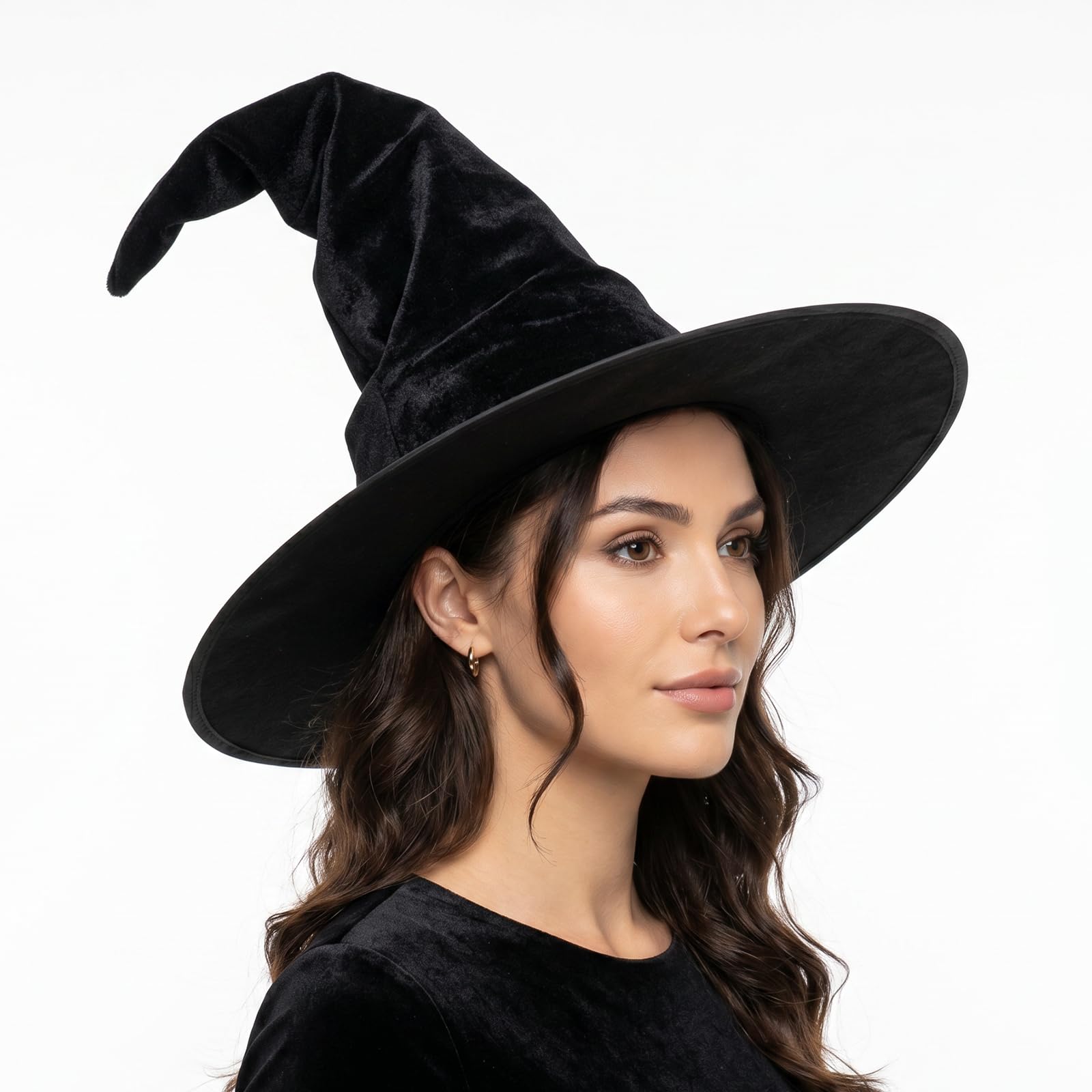 Macuezu Witch Hat for Women, Wide Brim Wizard Cap Velvet Black Witches Hat for Cosplay Costume Parties Halloween Character Dress up Headwear
