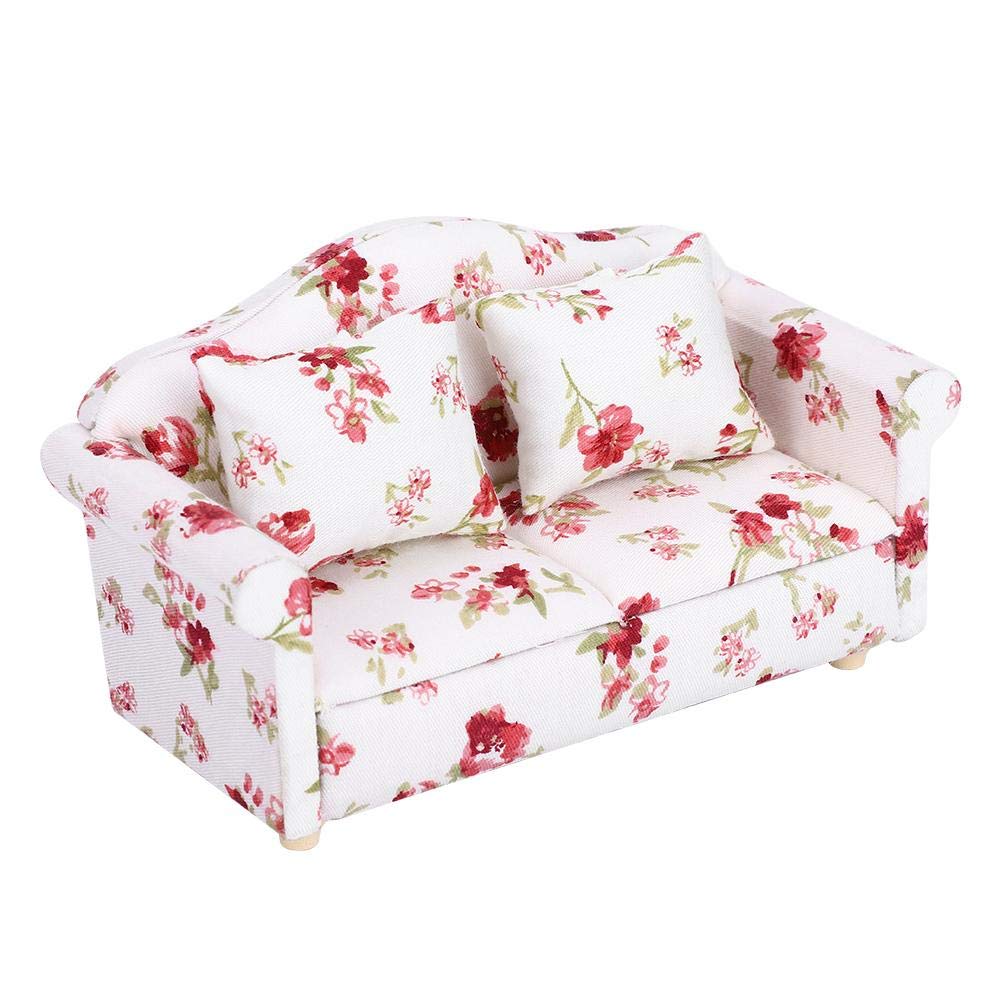 Redxiao Wzór kwiatowy, domek dla lalki, sofa dla lalki, mini sofa o średnicy 12 cali (duże klastry kwiatowe)