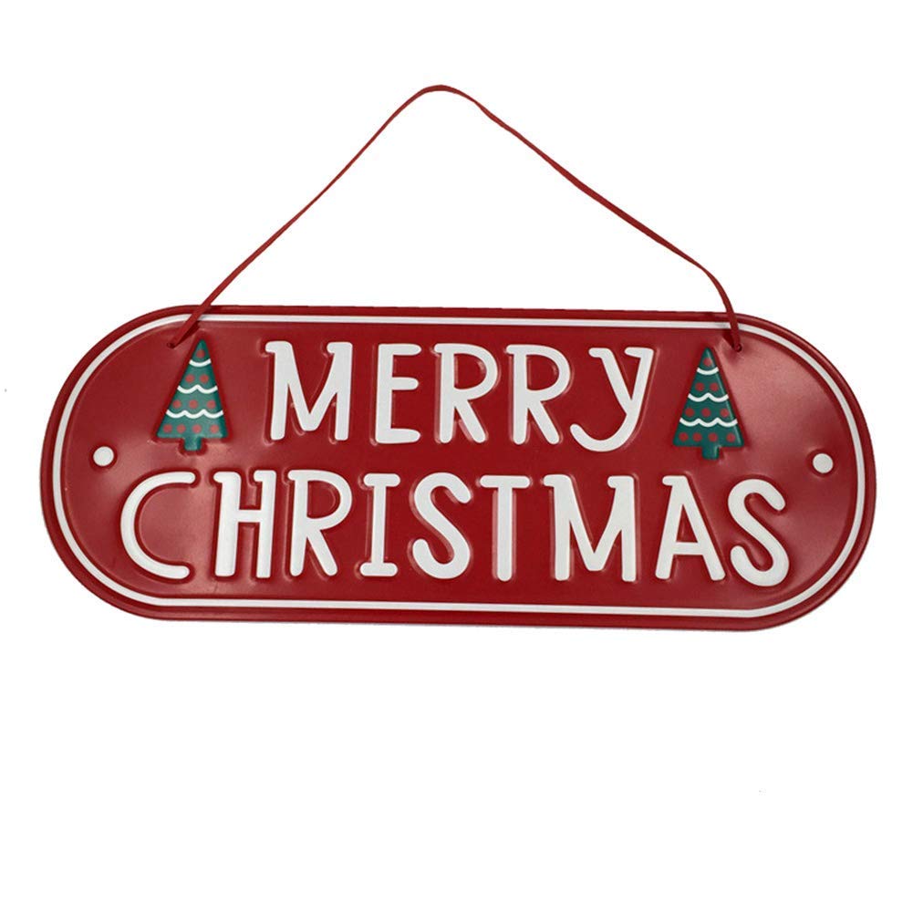 Bkrdty Christmas Hanging Sign Iron Xmas Door Sign Decorative MERRY CHRISTMAS Hanging Board for Christmas Tree Door Wall Ornament Decoration 30 * 24cm