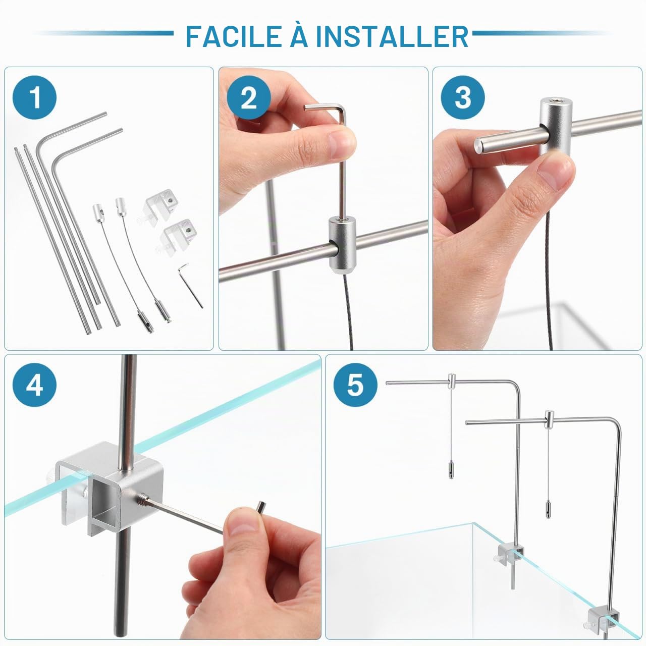 UKCOCO 1 jeu de de suspension pour aquarium - Support de lumière d'aquarium - Support à suspendre - Lampe d'aquarium à clipser - Filtre à dos - Armature en verre et alliage d'aluminium