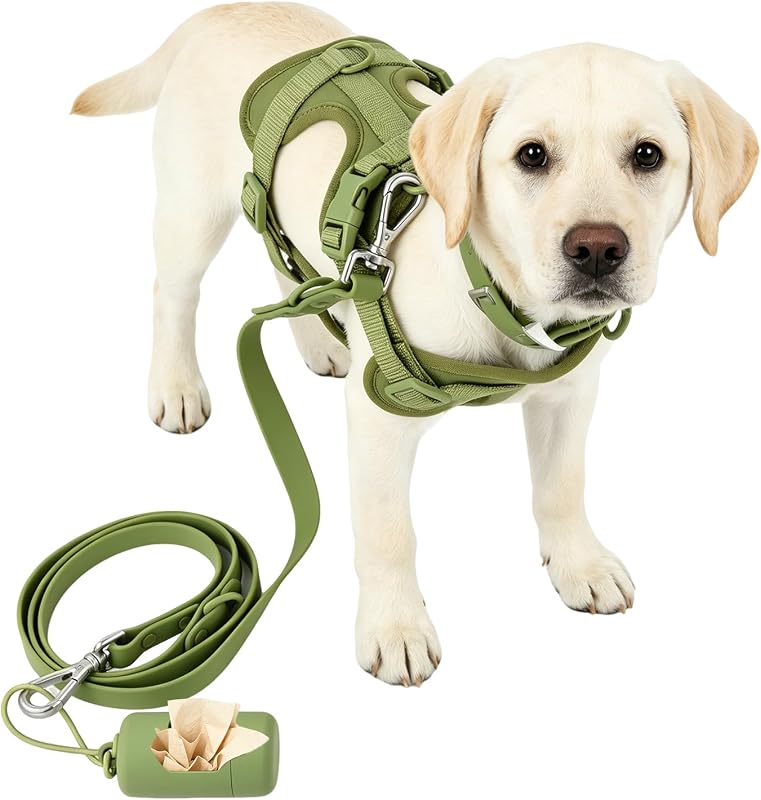4-in-1 No Pull Dog Harness Set with Collar, Leash, Poop Bag, Adjustable, S | Easy Walk Vest Harness, 3-Mode Hands-Free Leash, Collar & Poop Bag Dispenser, Adjustable for Small Medium Dogs