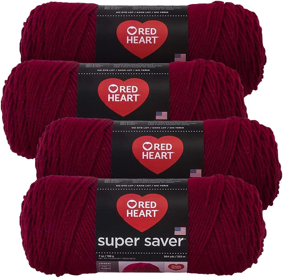 Red Heart Super Saver Yarn (4-Pack of 7oz Skeins) (Burgundy)