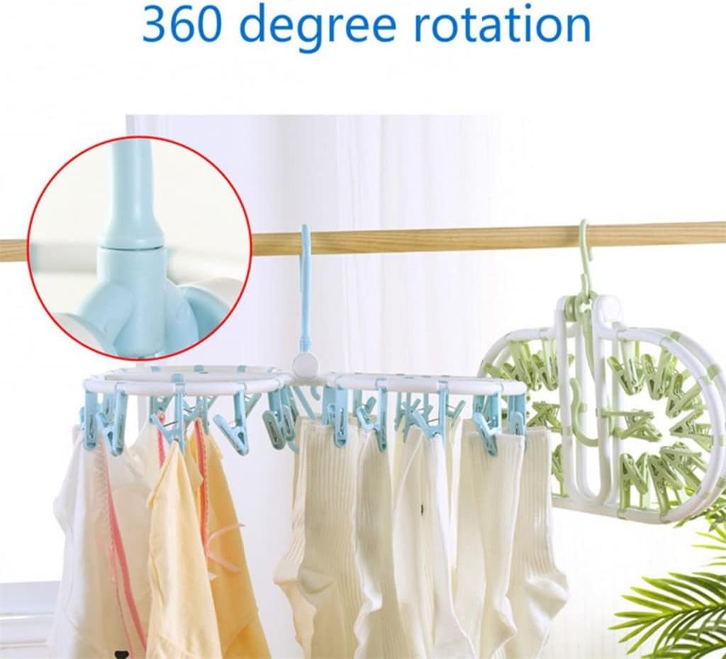 Round Folding Windproof Underwear Socks 32 Clip Clothes Hanger Rack(Blue)