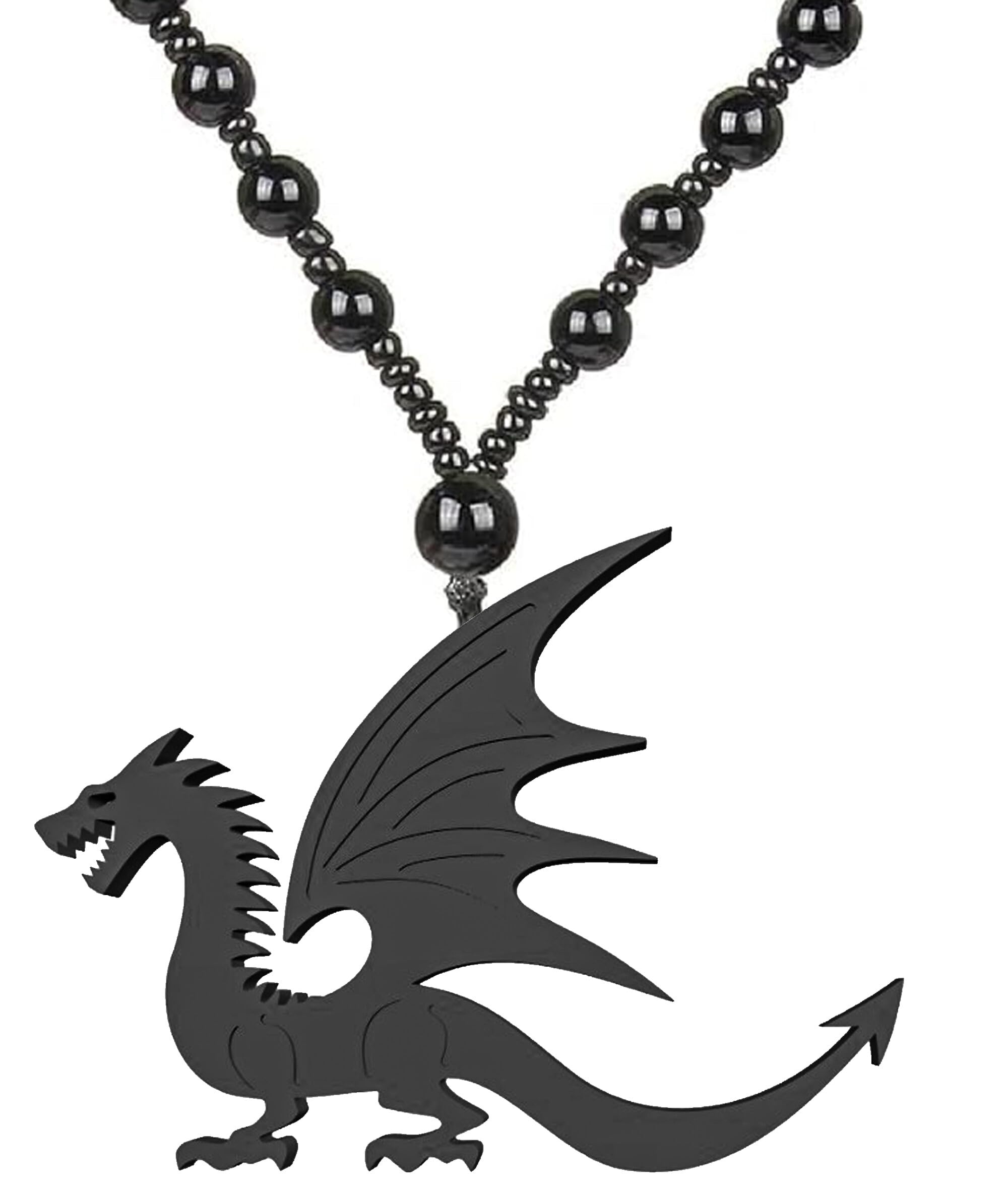 Fierce Black Dragon Pendant Necklace for Men Women Unisex Fantasy Accessory with Beads Mala Tribal Mythical Creature Design Bold Jewelry for Cosplay Ideal Gift for Birthdays brother,boyfriend-image-26